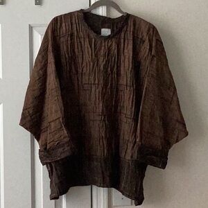 ONA lagenlook oversized top tunic textured brown crinkle earthy boho rustic M